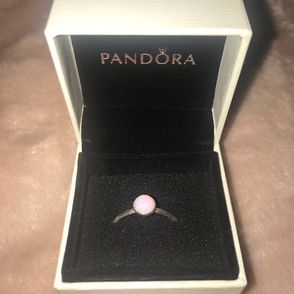 PANDORA Droplet Ring, Opalescent Pink Crystal